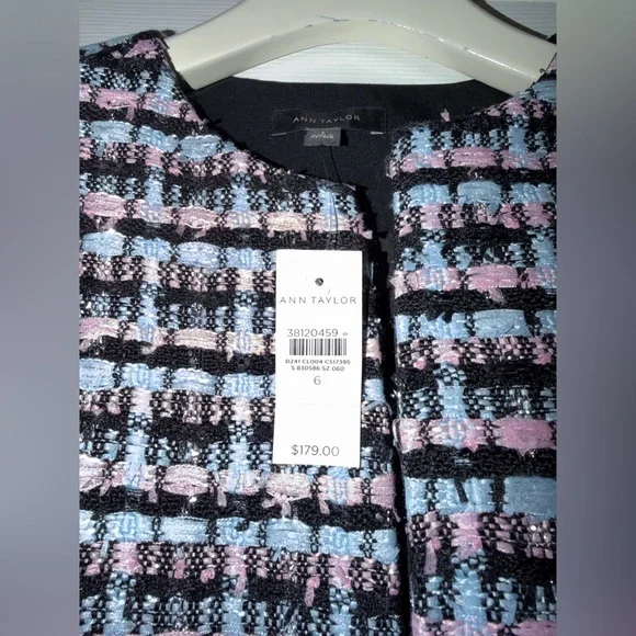Ann Taylor Pink, Black & Light Blue Tweed Cropped Blazer - Picture 4 of 5